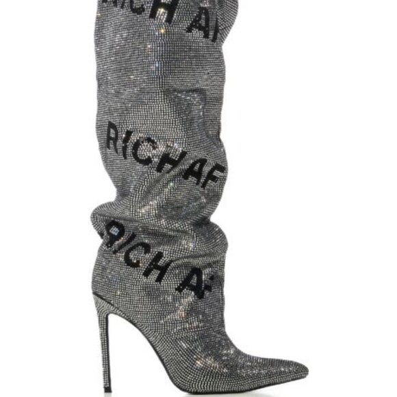 AZALEA WANG " AUTHENTICALLY A F "RHINESTONE KNEE HIGH BOOT IN SILVER(BRAND NEW ! - Picture 5 of 8